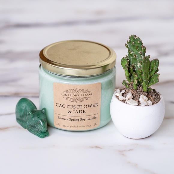 "CACTUS FLOWER & JADE" Forever Spring Fragrance - Floral Scented Soy Candle - Picture 2 of 5